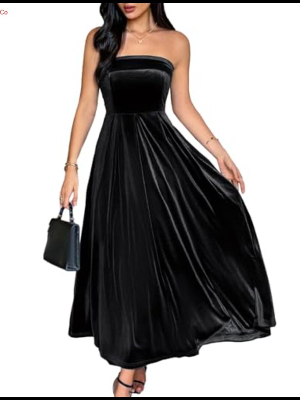 Women's Strapless Velvet Evening Gown Pleated Swing Wedding Bridesmaid Maxi
